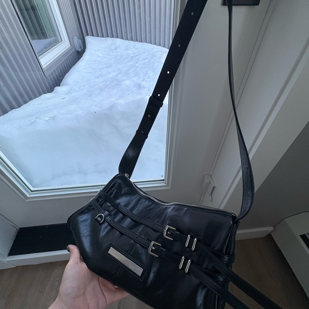 Black Faux Leather Shoulder Bag